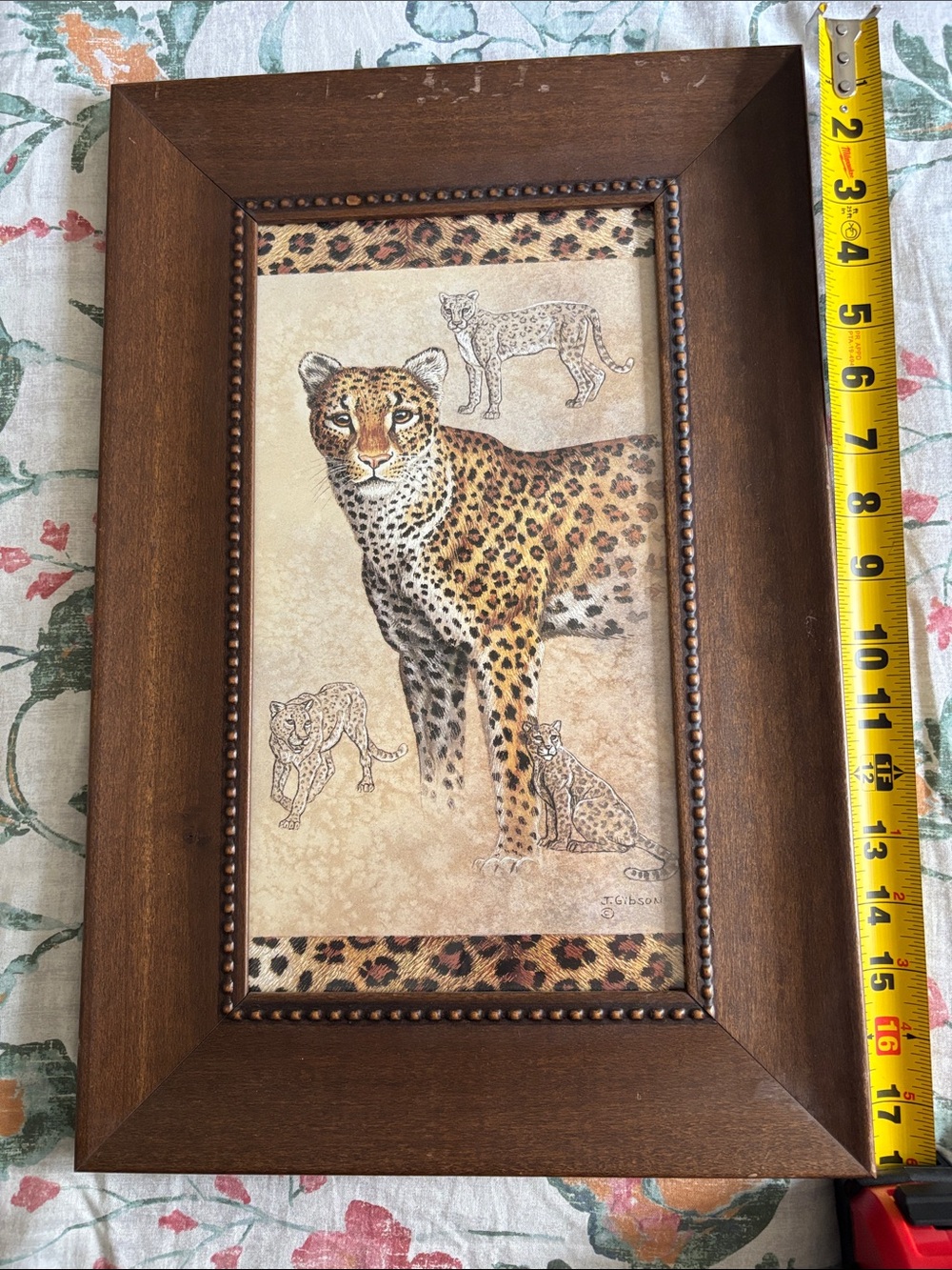 Brown Wood Picture Frame with Leopard Art